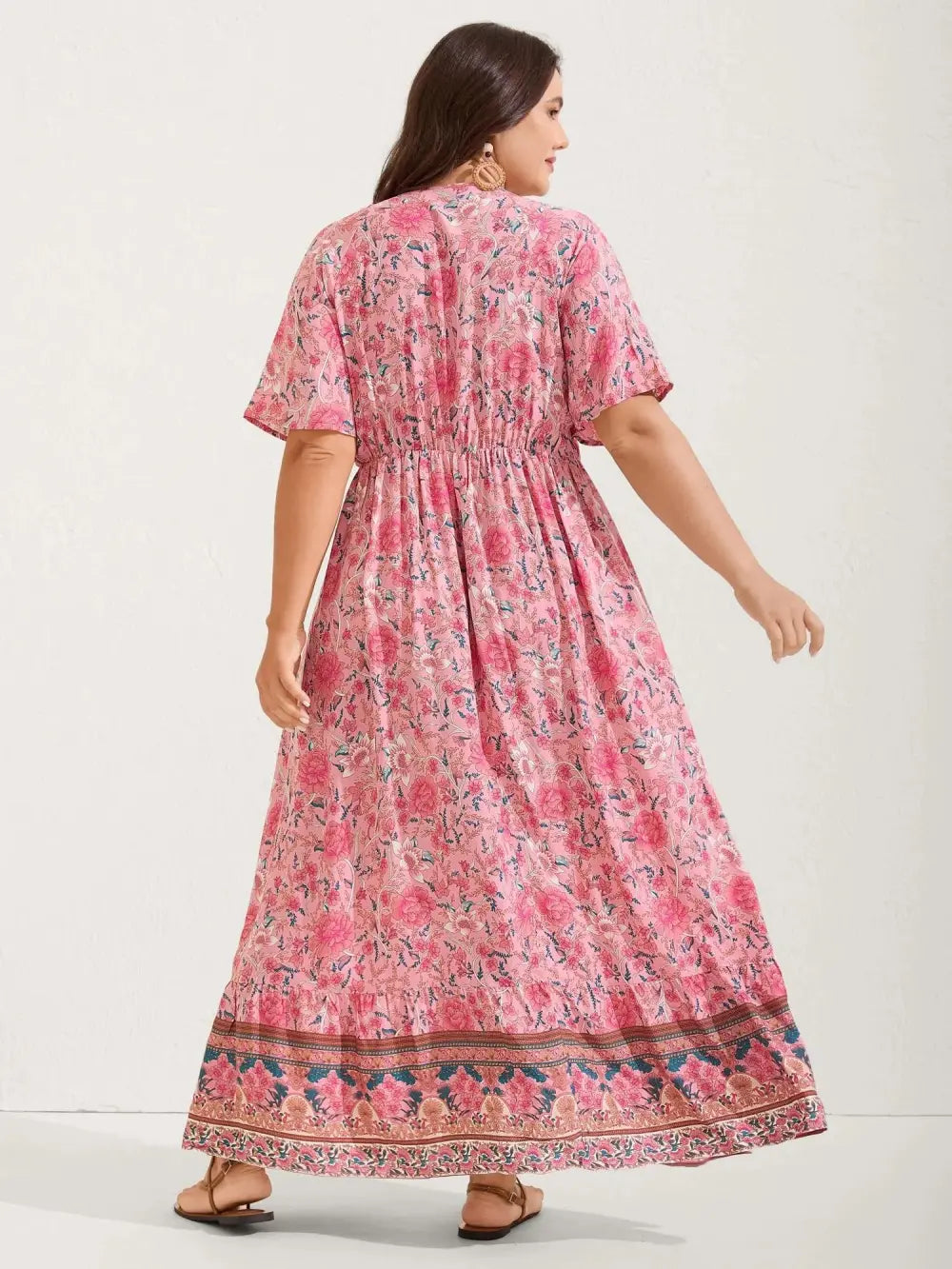 Rosy Floral Print Lace Maxi Dress