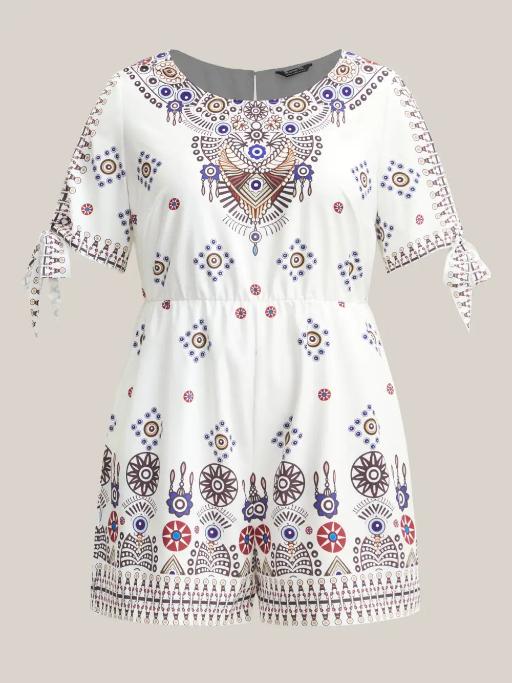 Boho Print Tie-Sleeve Pockets Romper