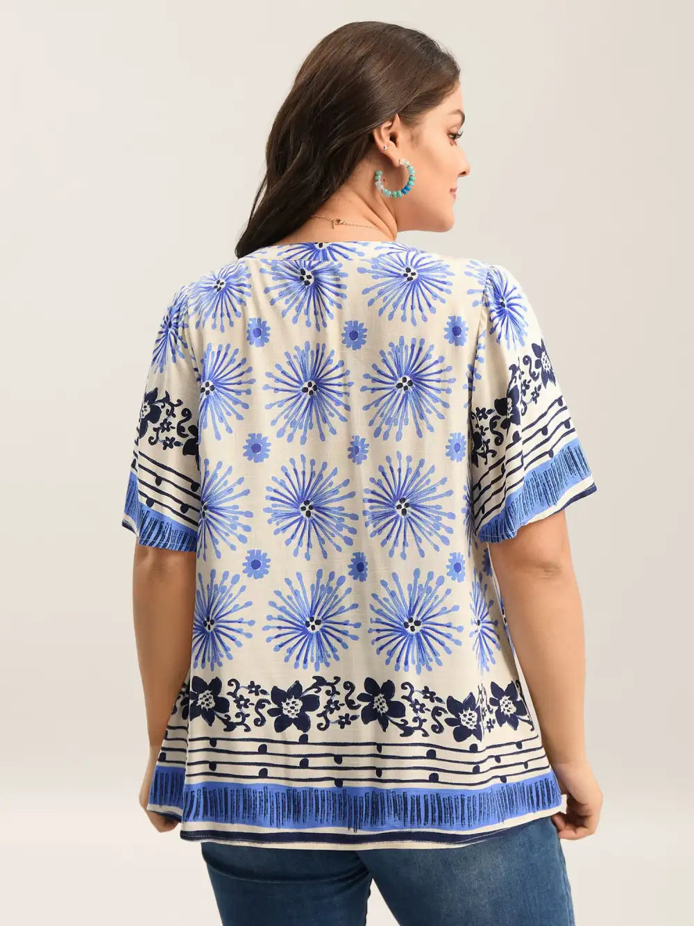 Floral Symphony Print Split Neck Blouse