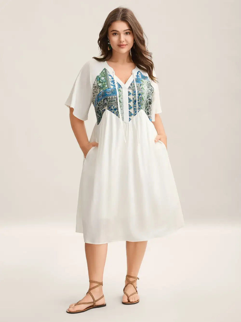 Rayon Boho Print Asymmetrical Waist Midi Dress