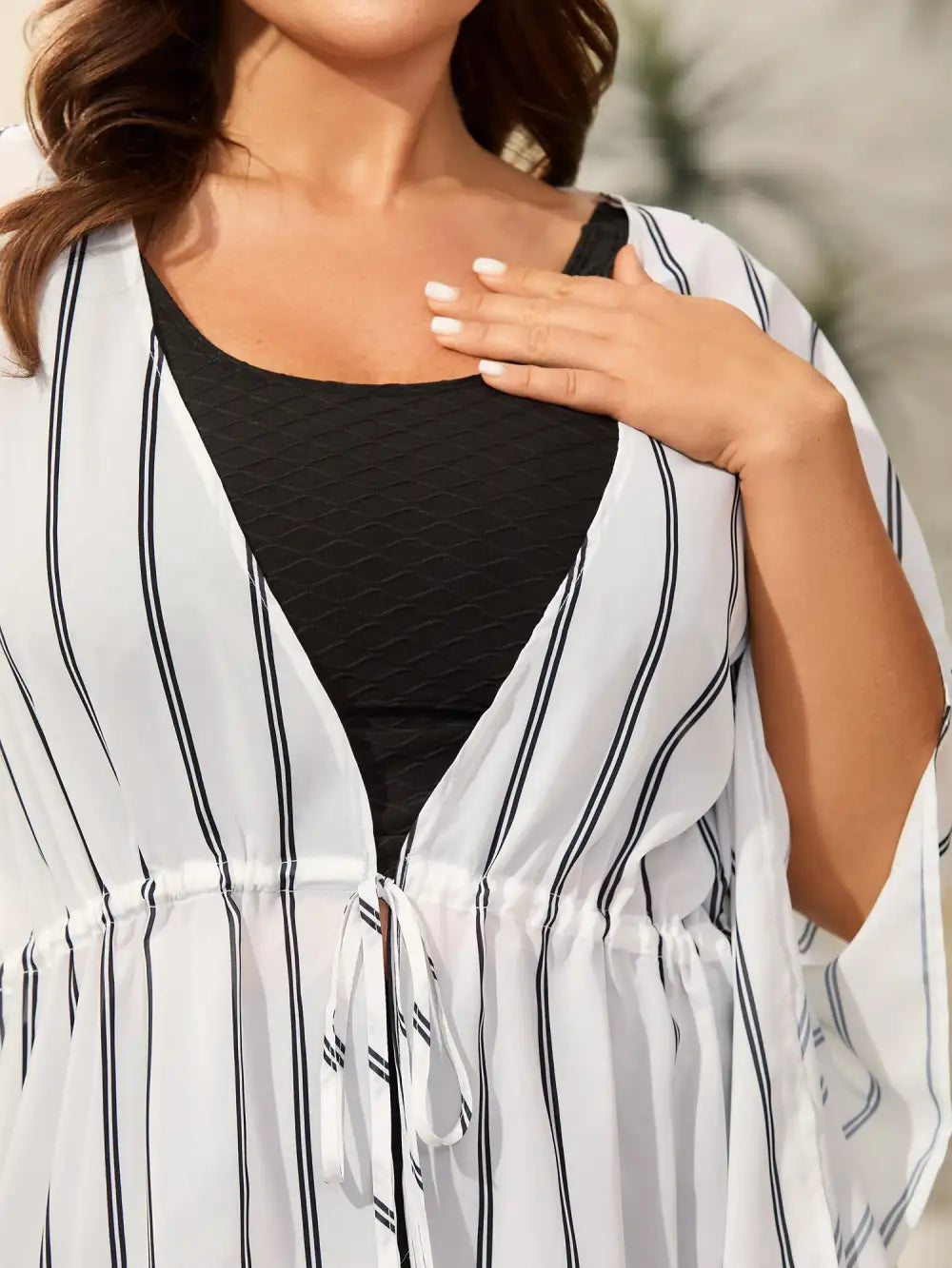 Striped Waist Tie Kimono Cardigan