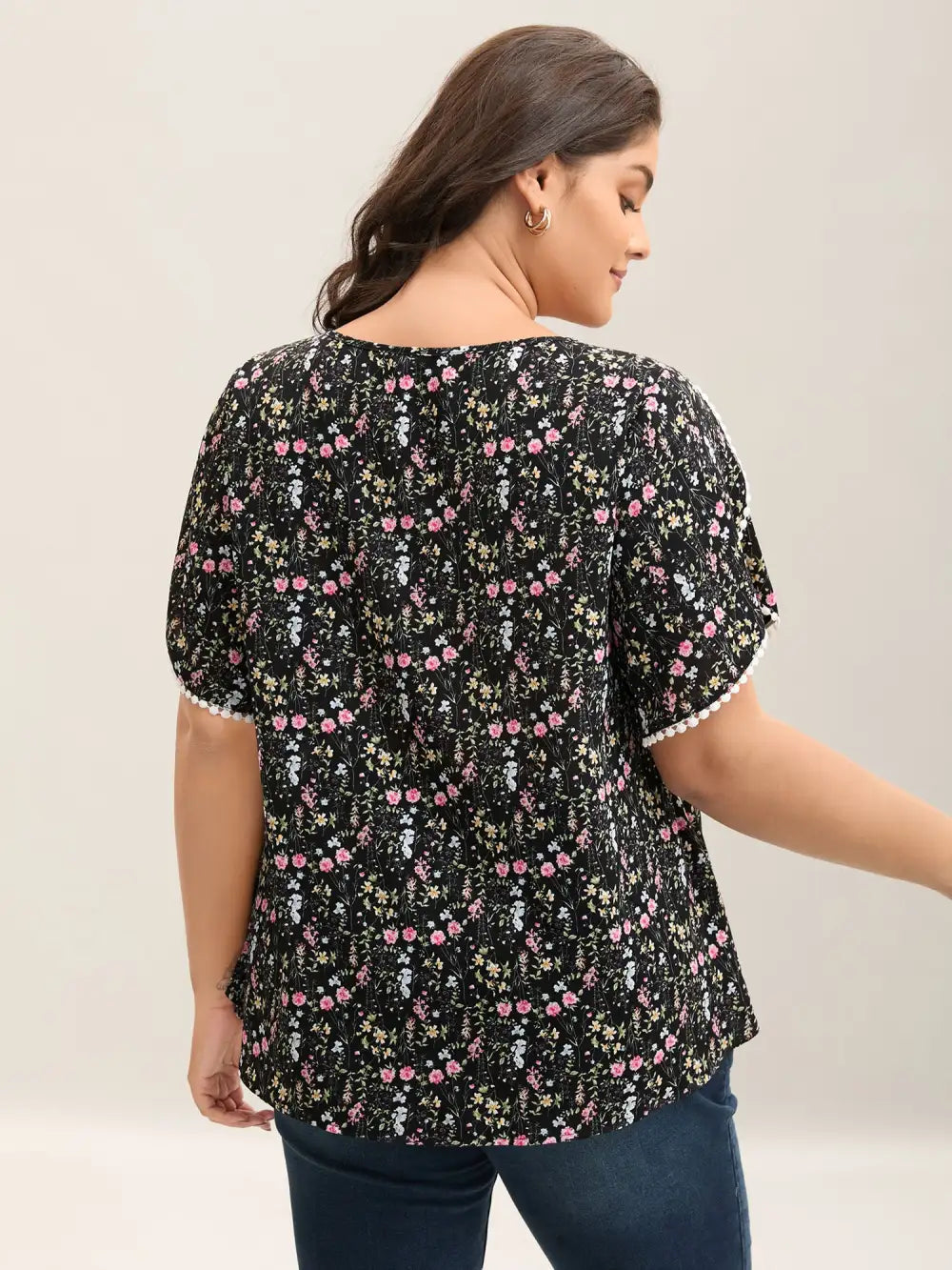 Floral Print Petal Sleeve Shirt