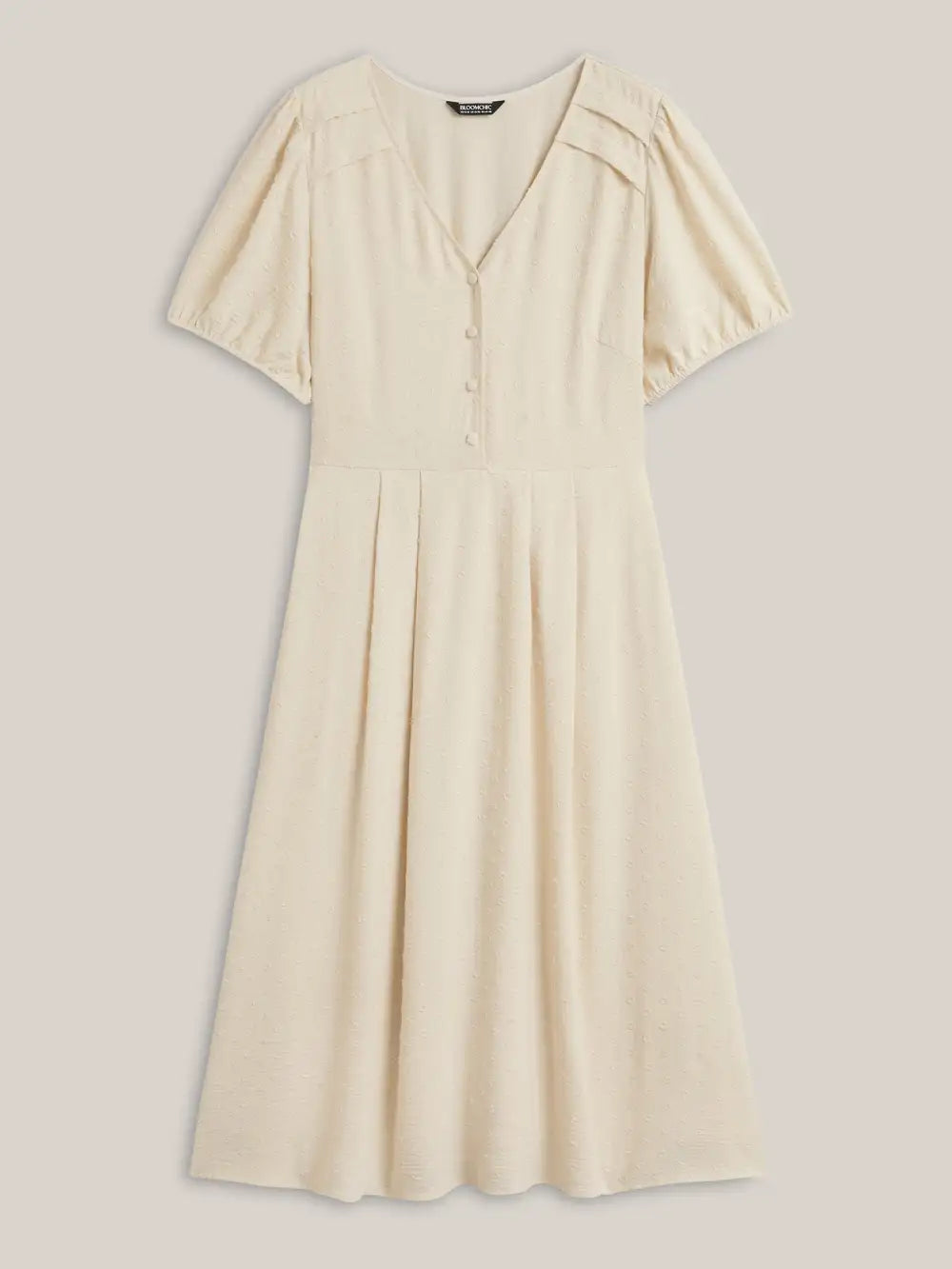 Shoulder Pleats Textured Button Maxi Dress