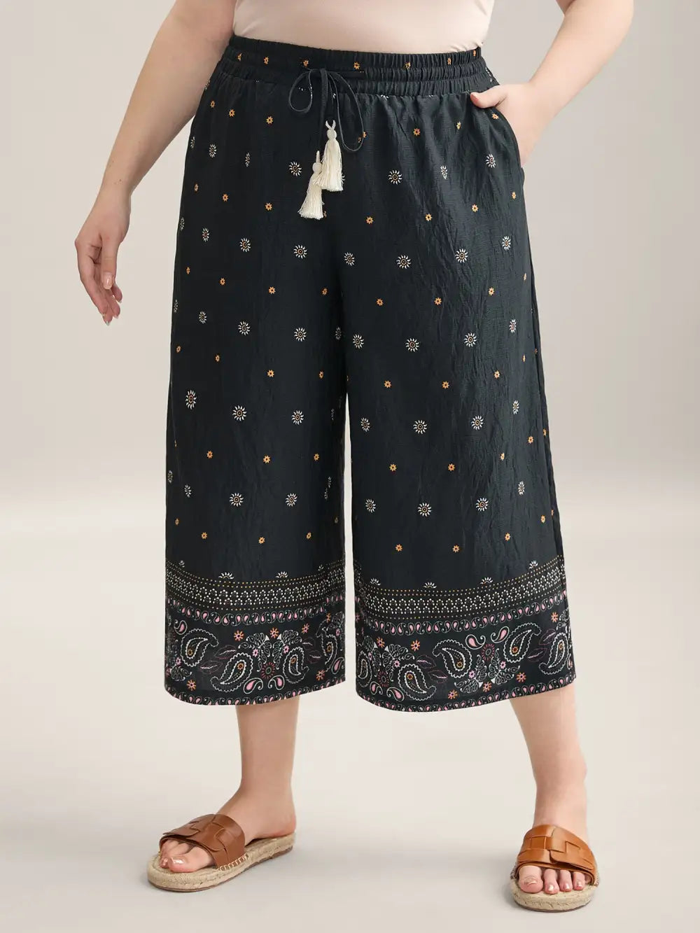 Paisley Print Wide-Leg Airy Pants