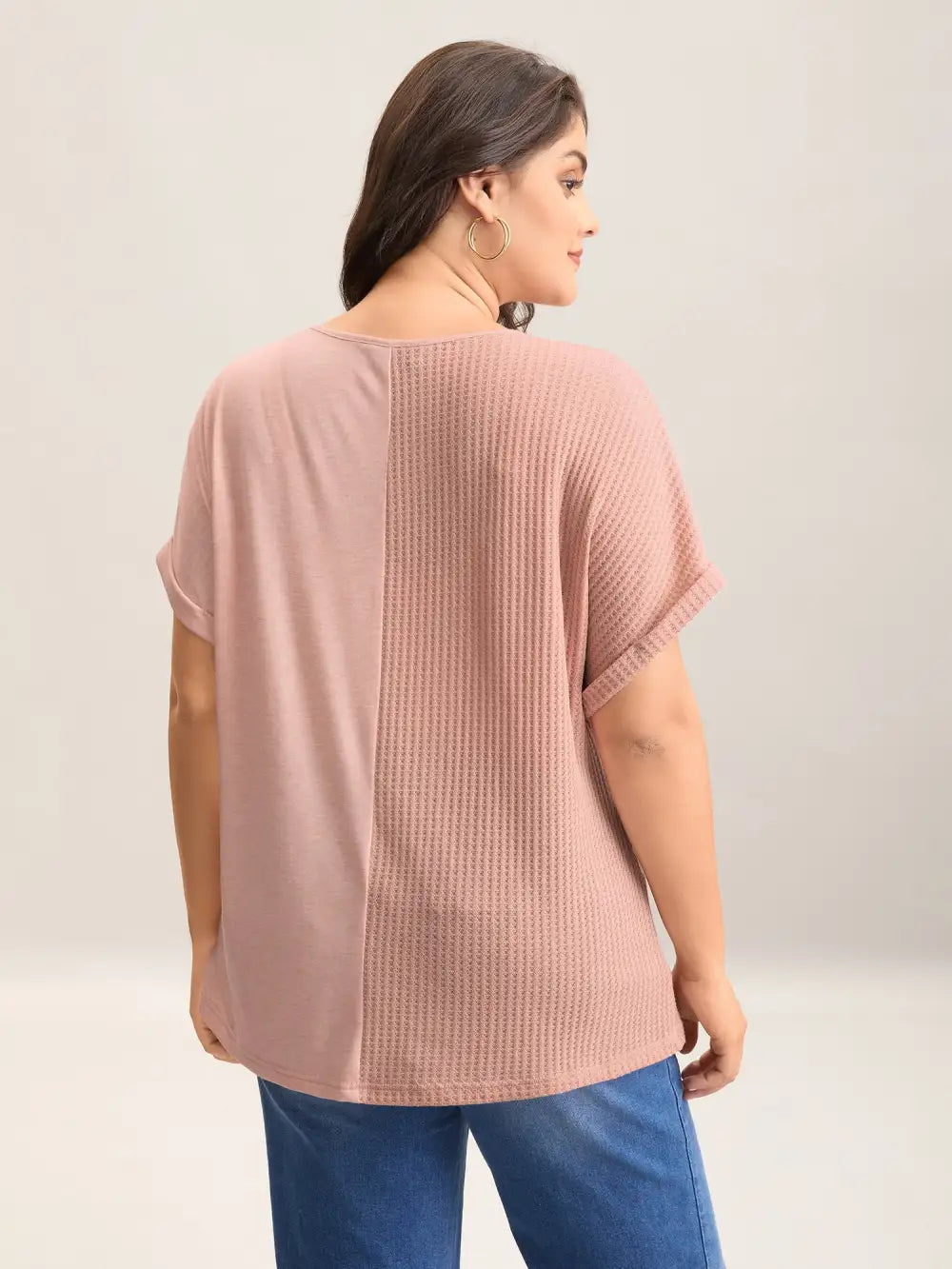 Textured Button Detail Spliced T-Shirt