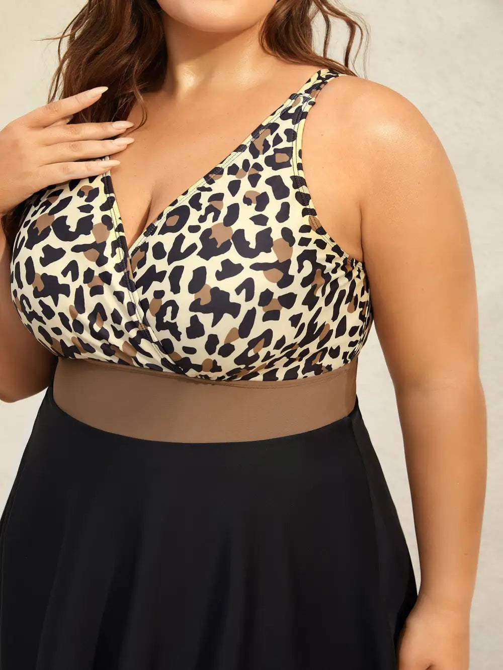 Leopard Print Color Block Swim Dress