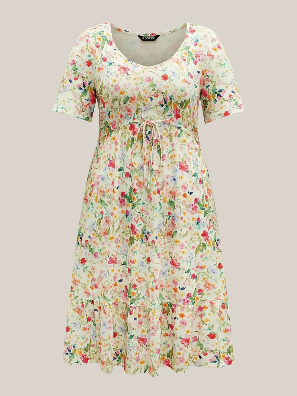 Ditsy Floral Print Waist Tie Midi Dress