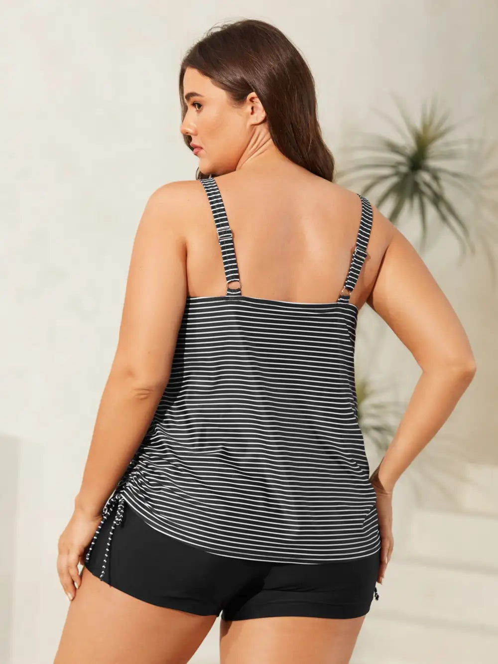 Striped Non-Removable Cups Swim Tankini
