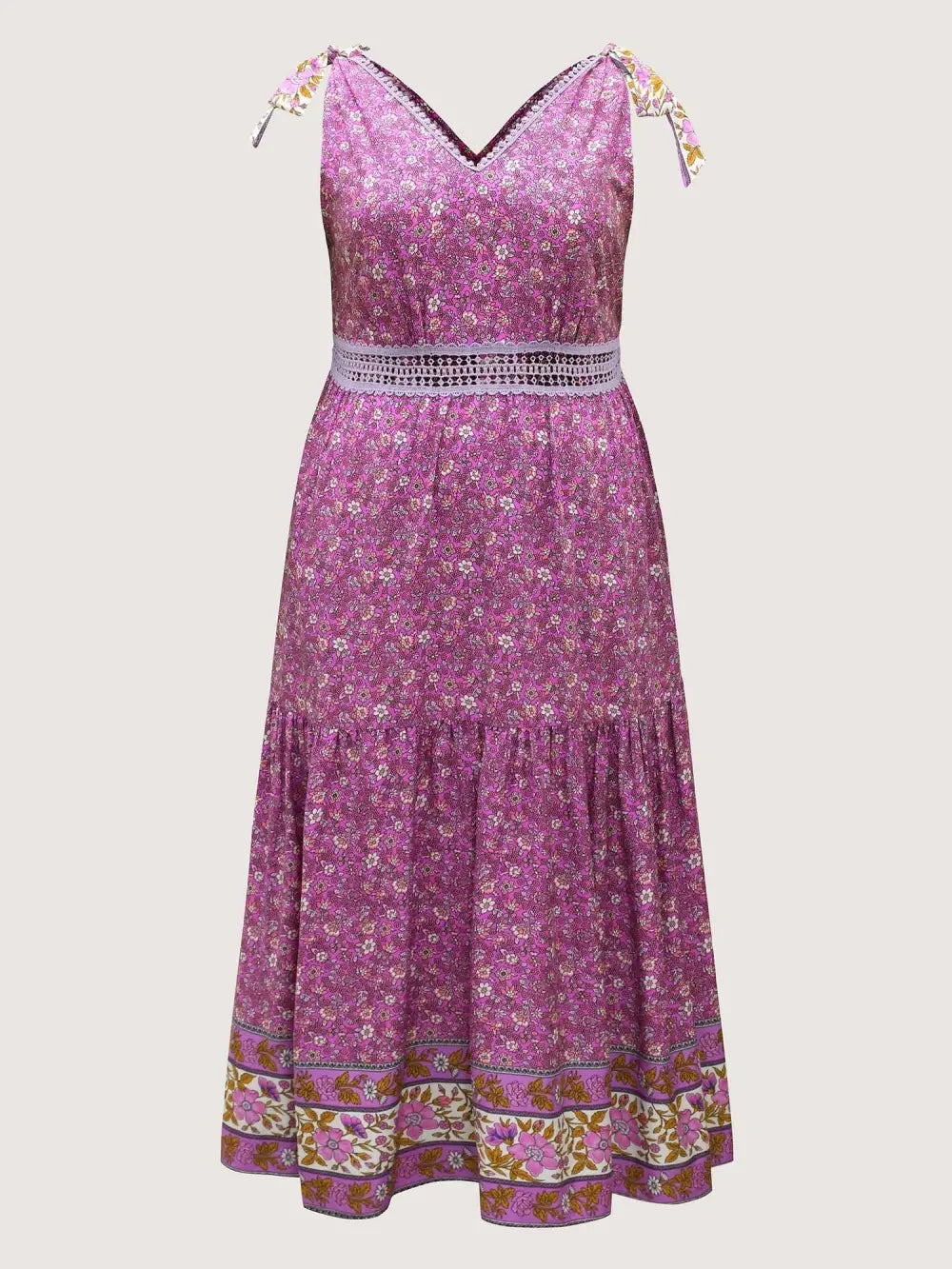 Ribbon Shoulder Tie Tiered Maxi Dress