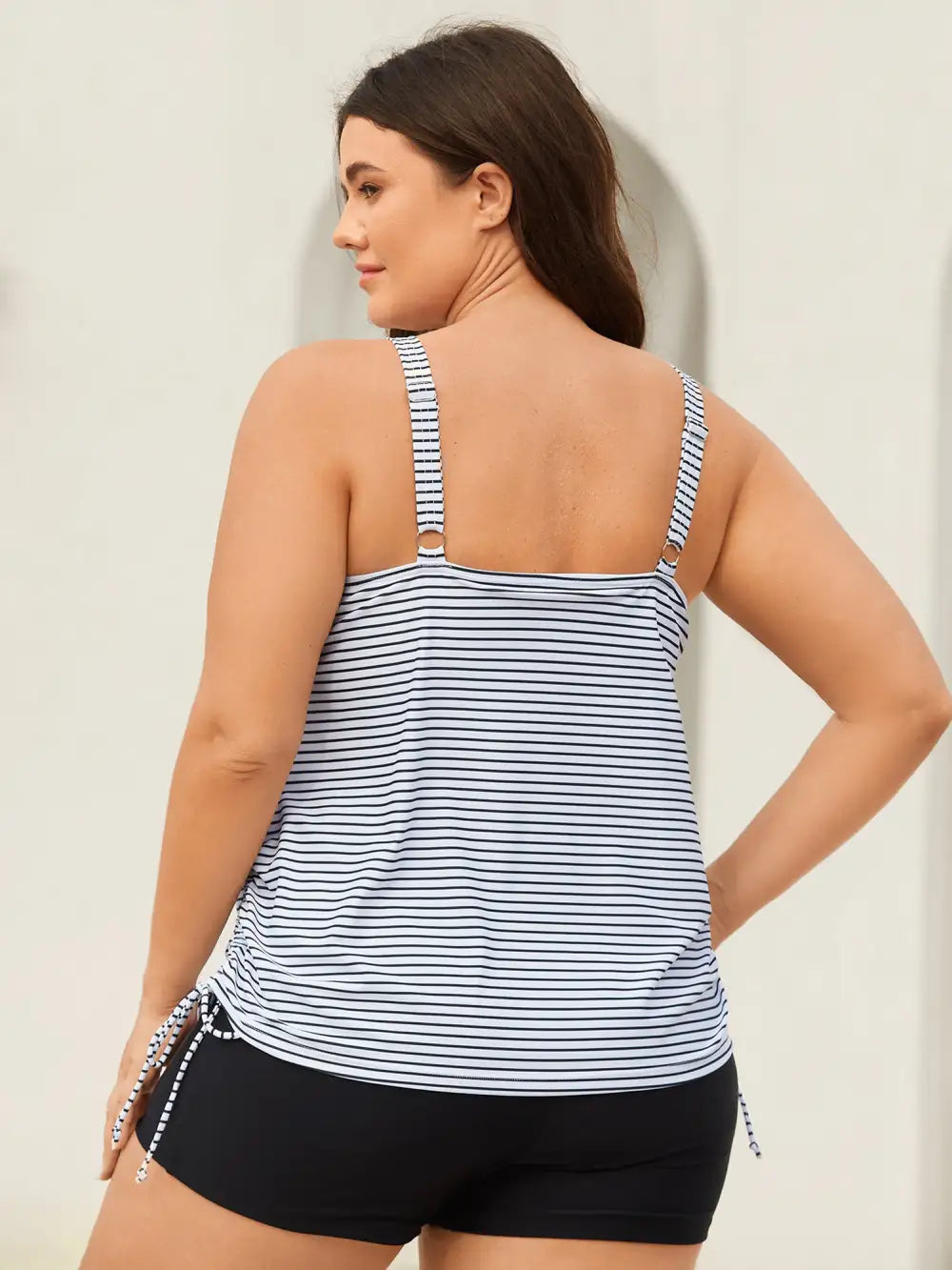Striped Non-Removable Cups Swim Tankini