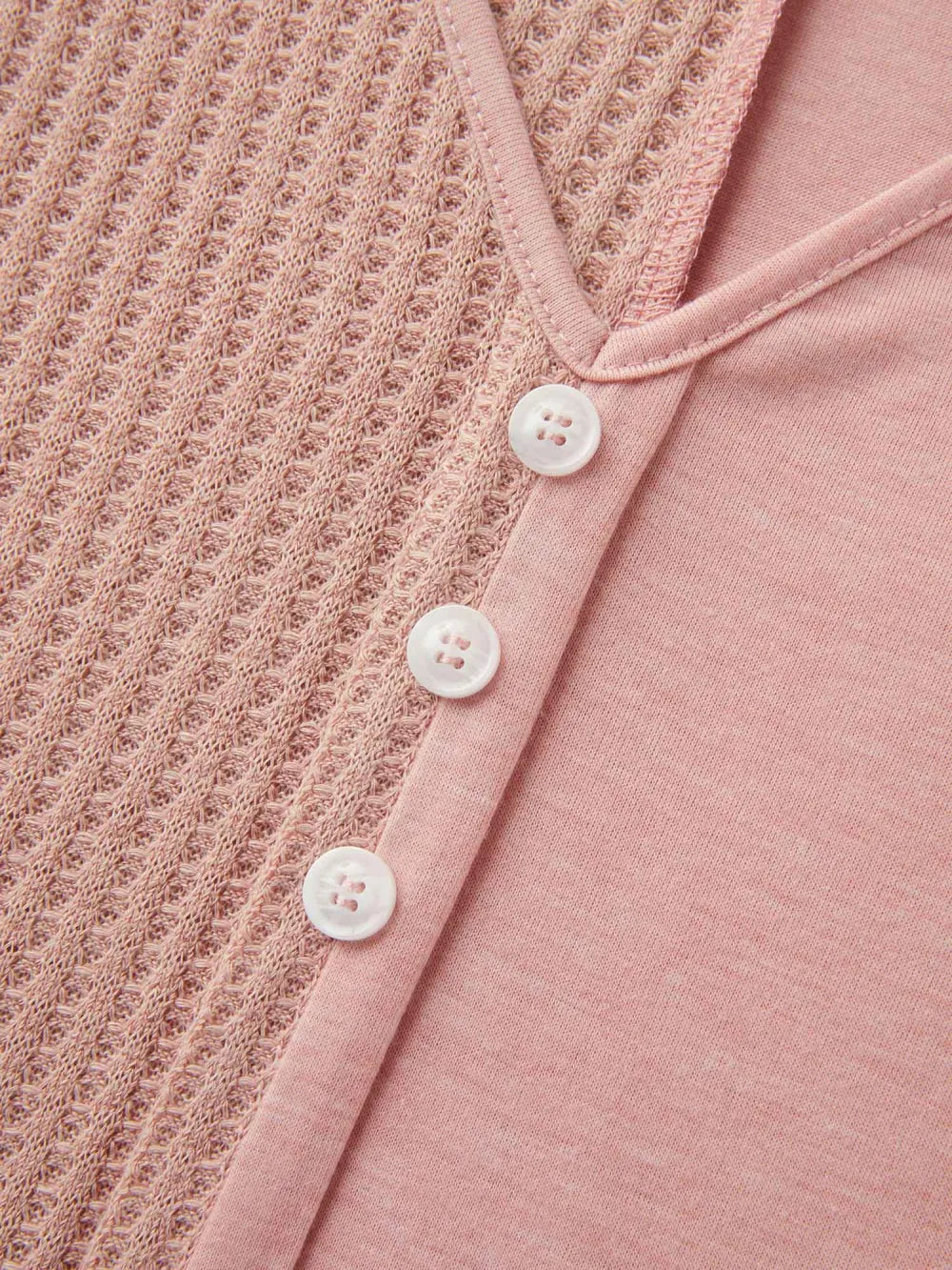 Textured Button Detail Spliced T-Shirt