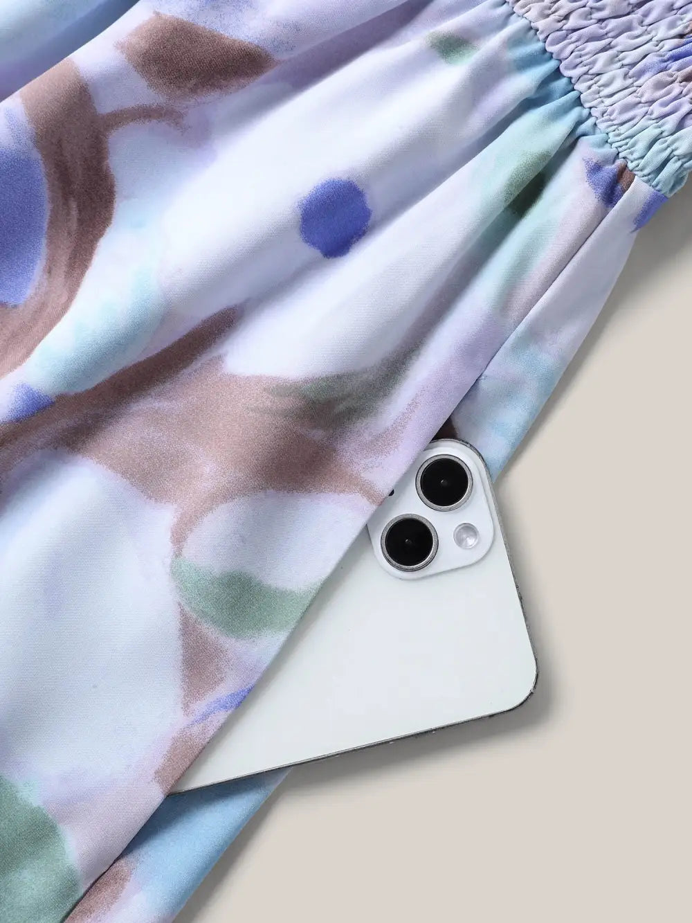 Floral Pattern Shirred Pockets Midi Dress
