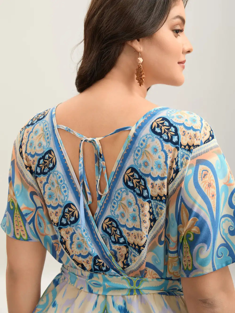 Boho Print Tie-Waist Pockets Romper
