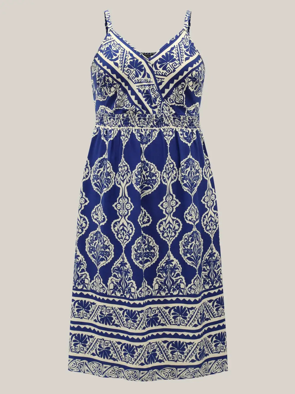 Boho Print Shirred Pockets Midi Dress