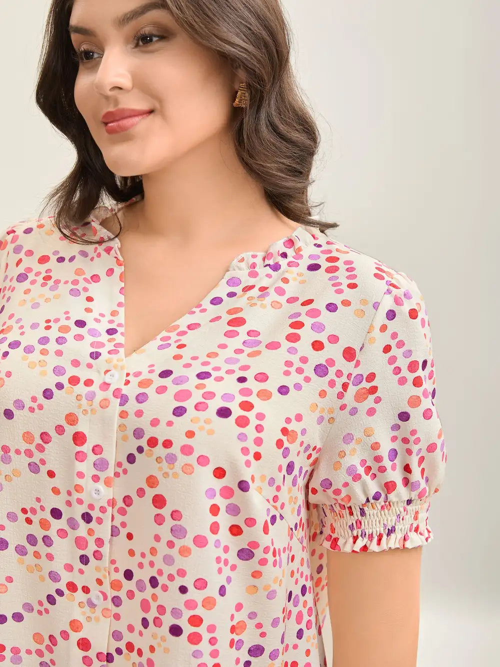 Pretty Polka Dots Shirred Sleeve Shirt
