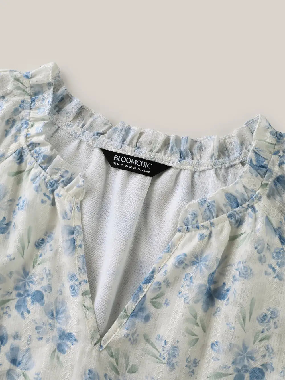 Floral Print Embroidered Petal Trim Blouse