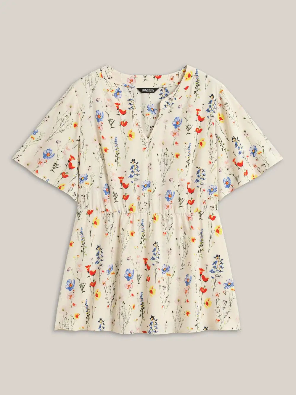 Branch Floral Print Notched Collar Blouse