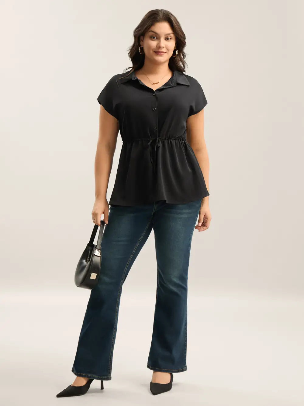 Anti-Wrinkle Drawstring Waist Blouse