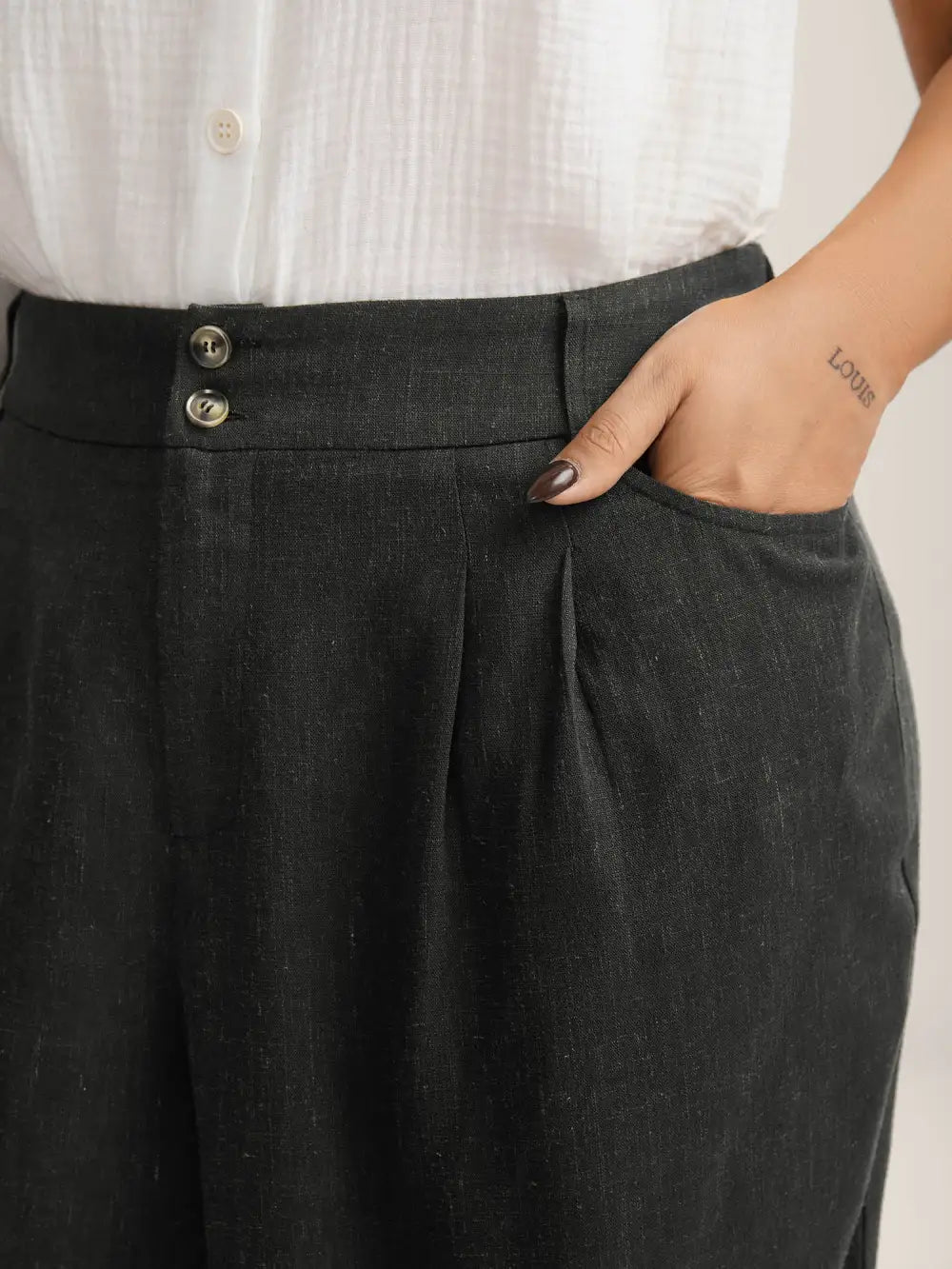 Heather Pleated Straight-Leg Pants