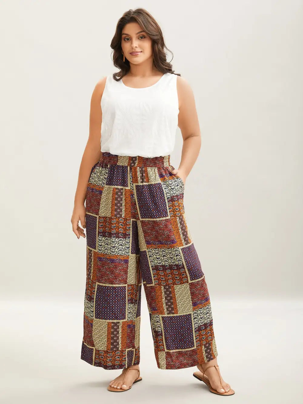Collage Floral Print Wide-Leg Pants