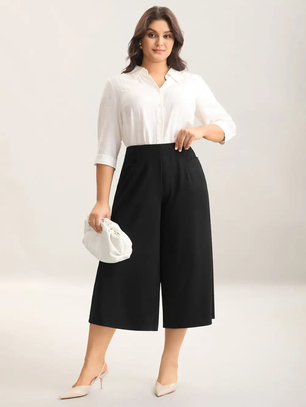 Stretch Woven Wide-Leg Pull-On Pants