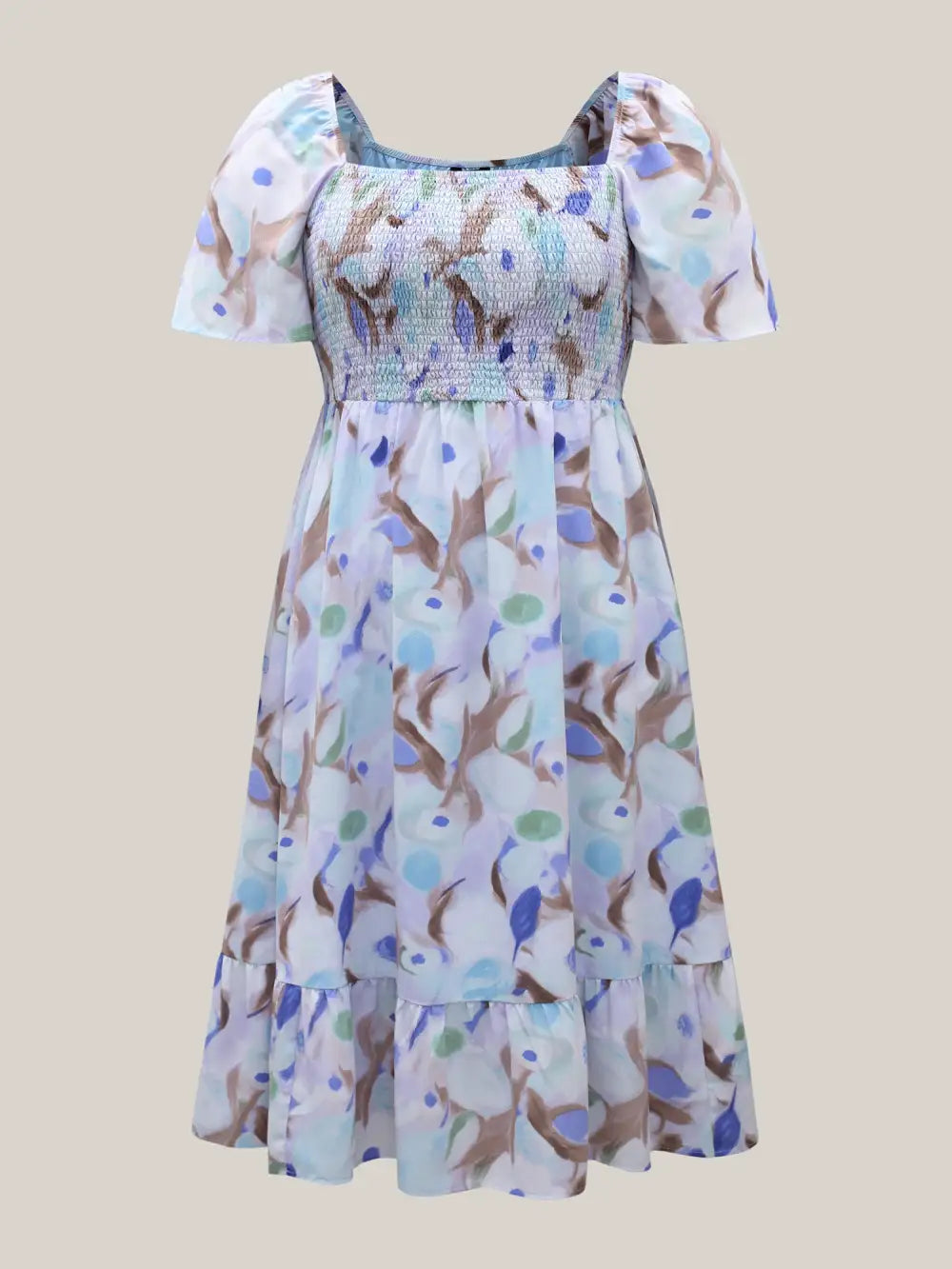 Floral Pattern Shirred Pockets Midi Dress