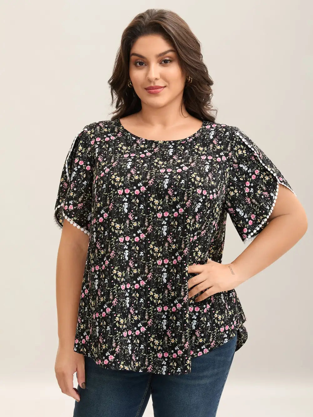 Floral Print Petal Sleeve Shirt