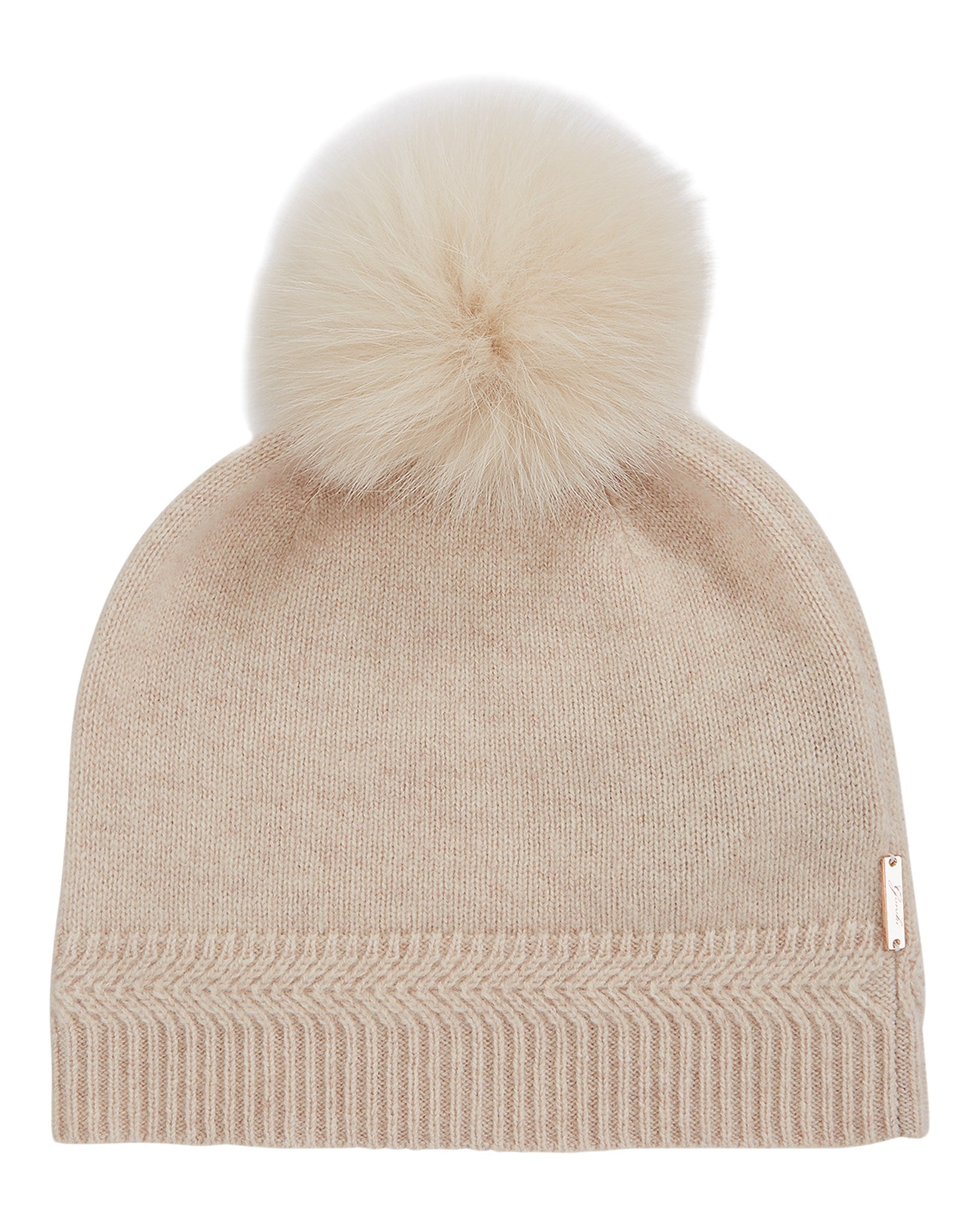 Knit Cashmere Hat with Fox Fur Pompom