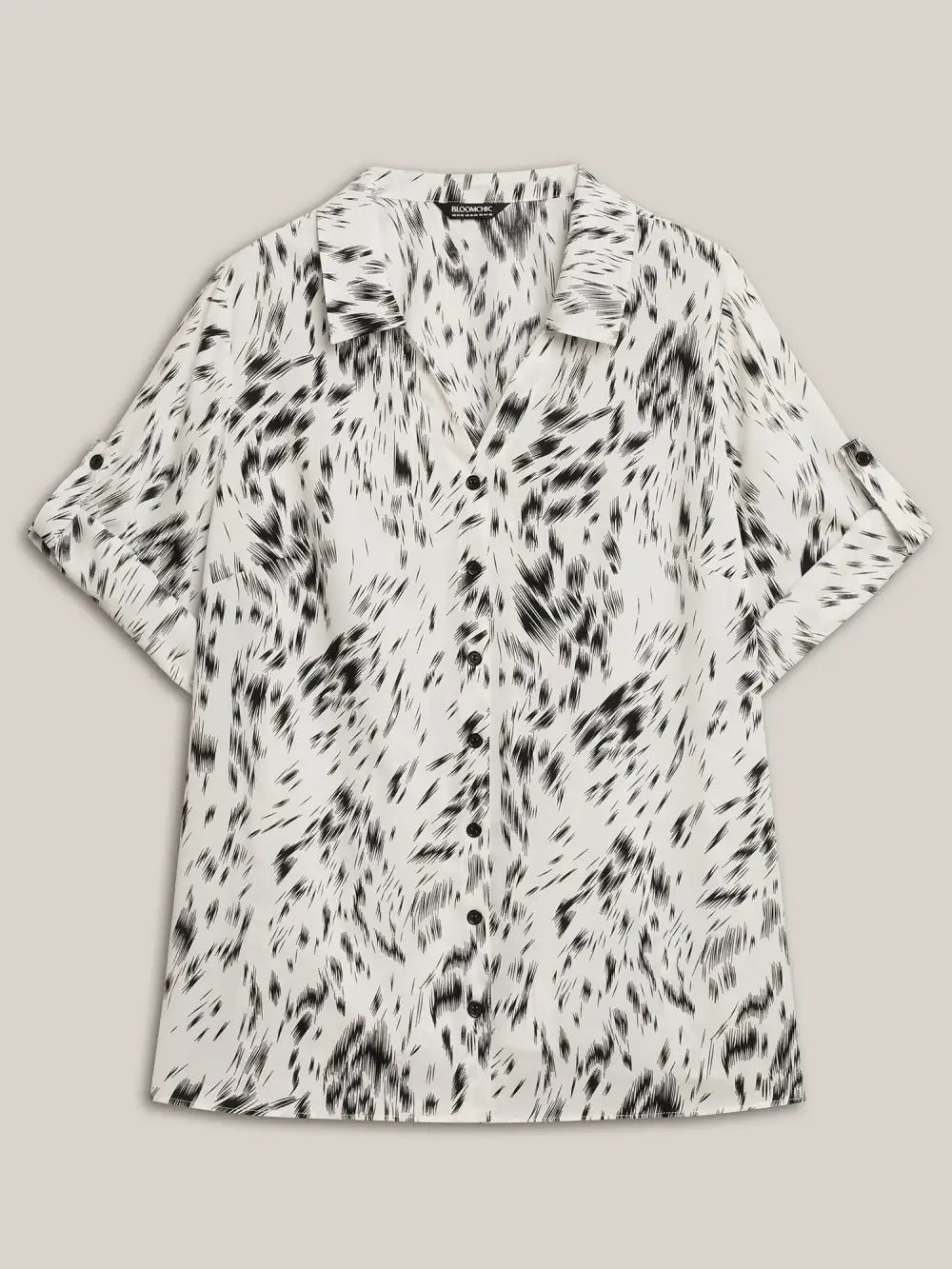 Zebra Print Tab Sleeve Shirt Collar Blouse