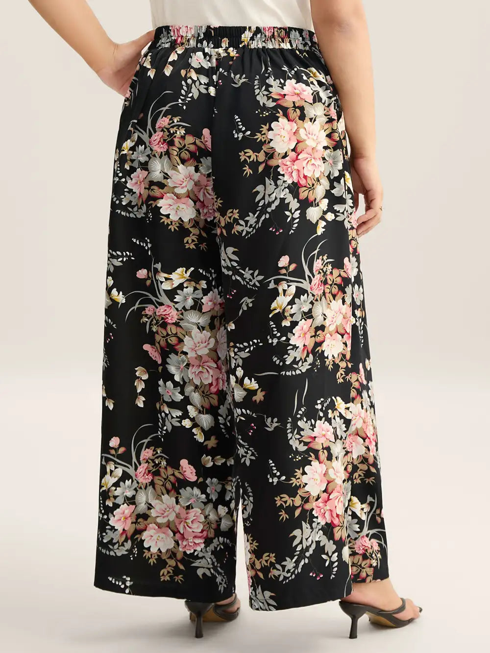 Floral Print Pockets Wide-Leg Pants