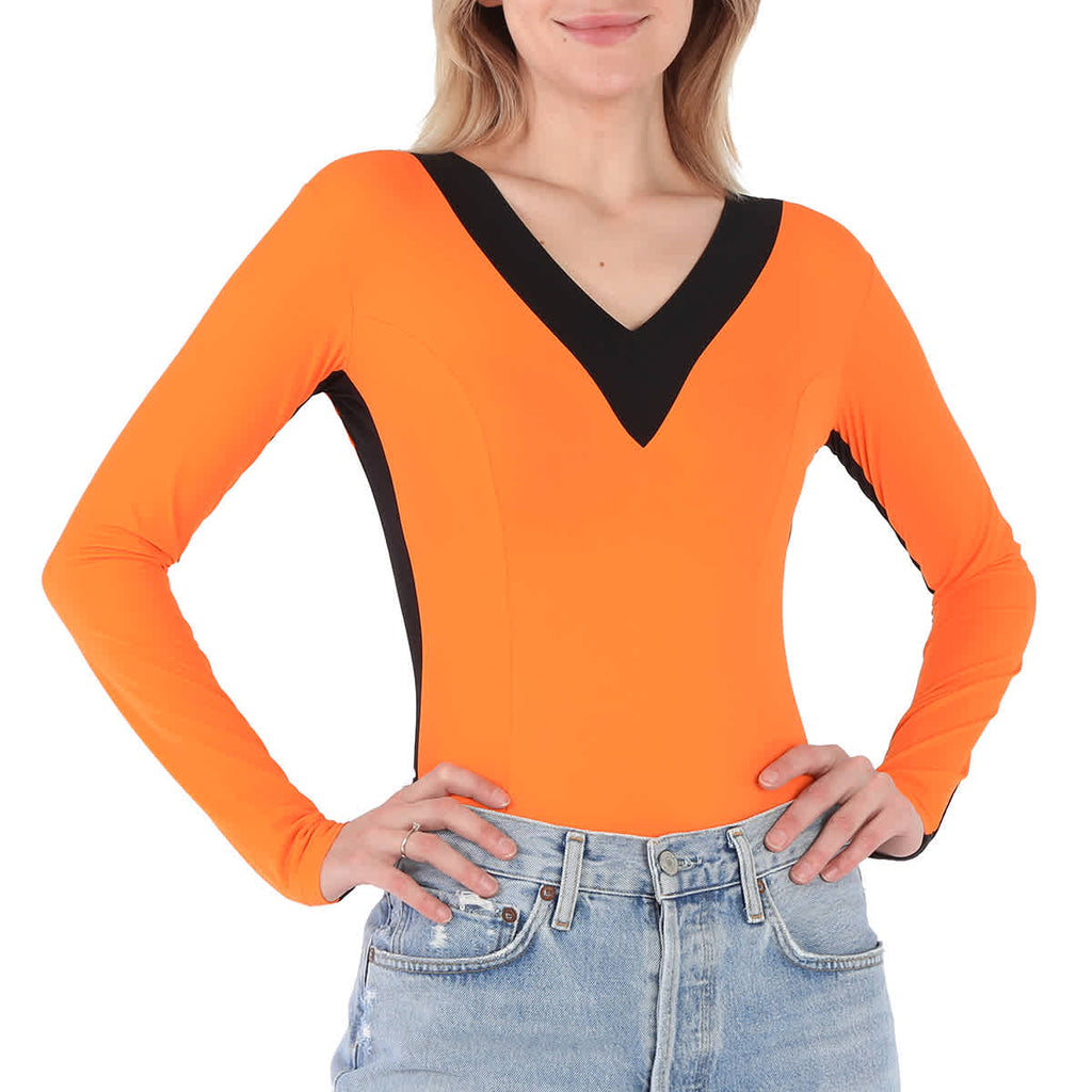 Burberry Bright Orange V-neck Bodysuit