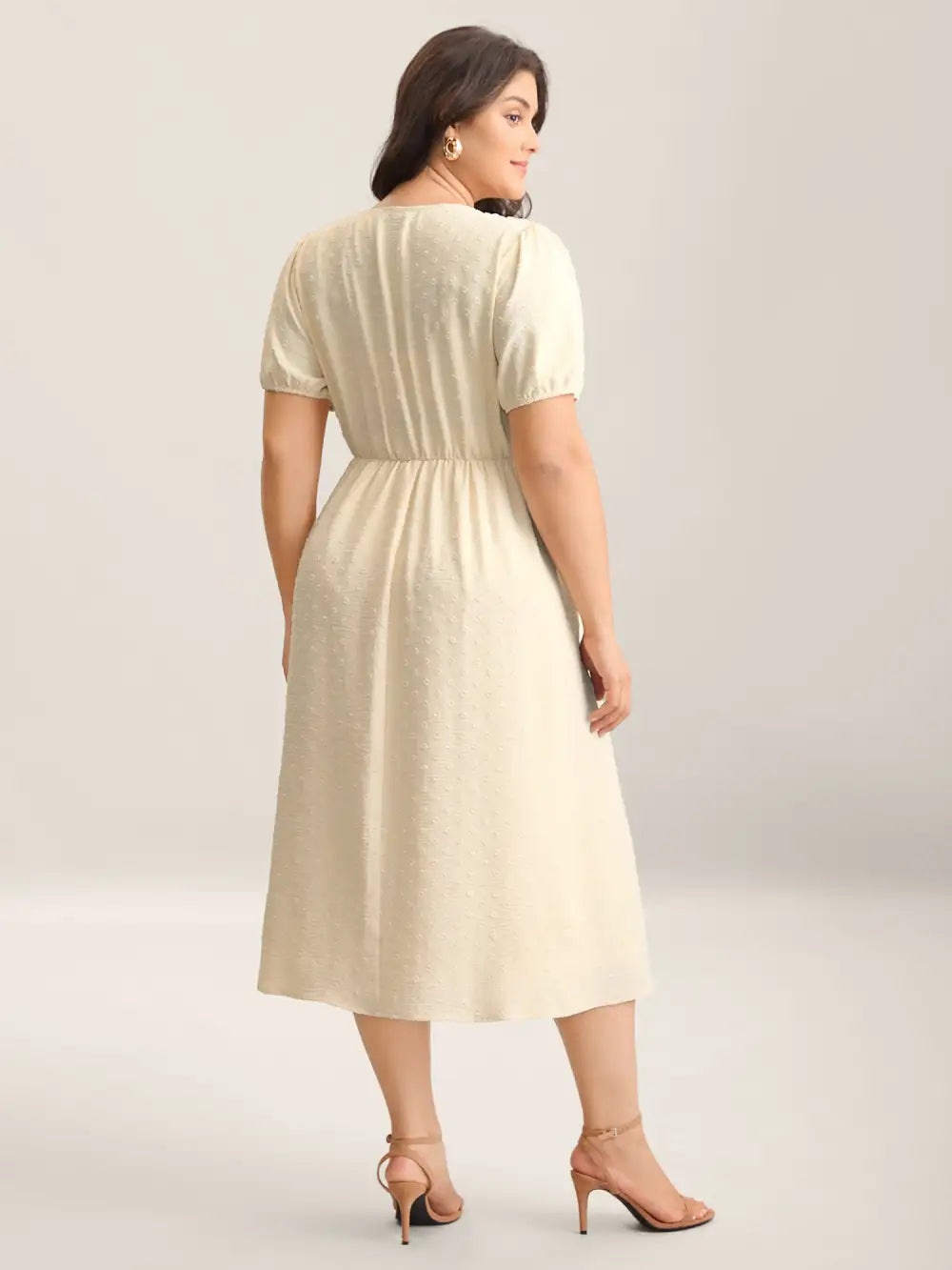Shoulder Pleats Textured Button Maxi Dress