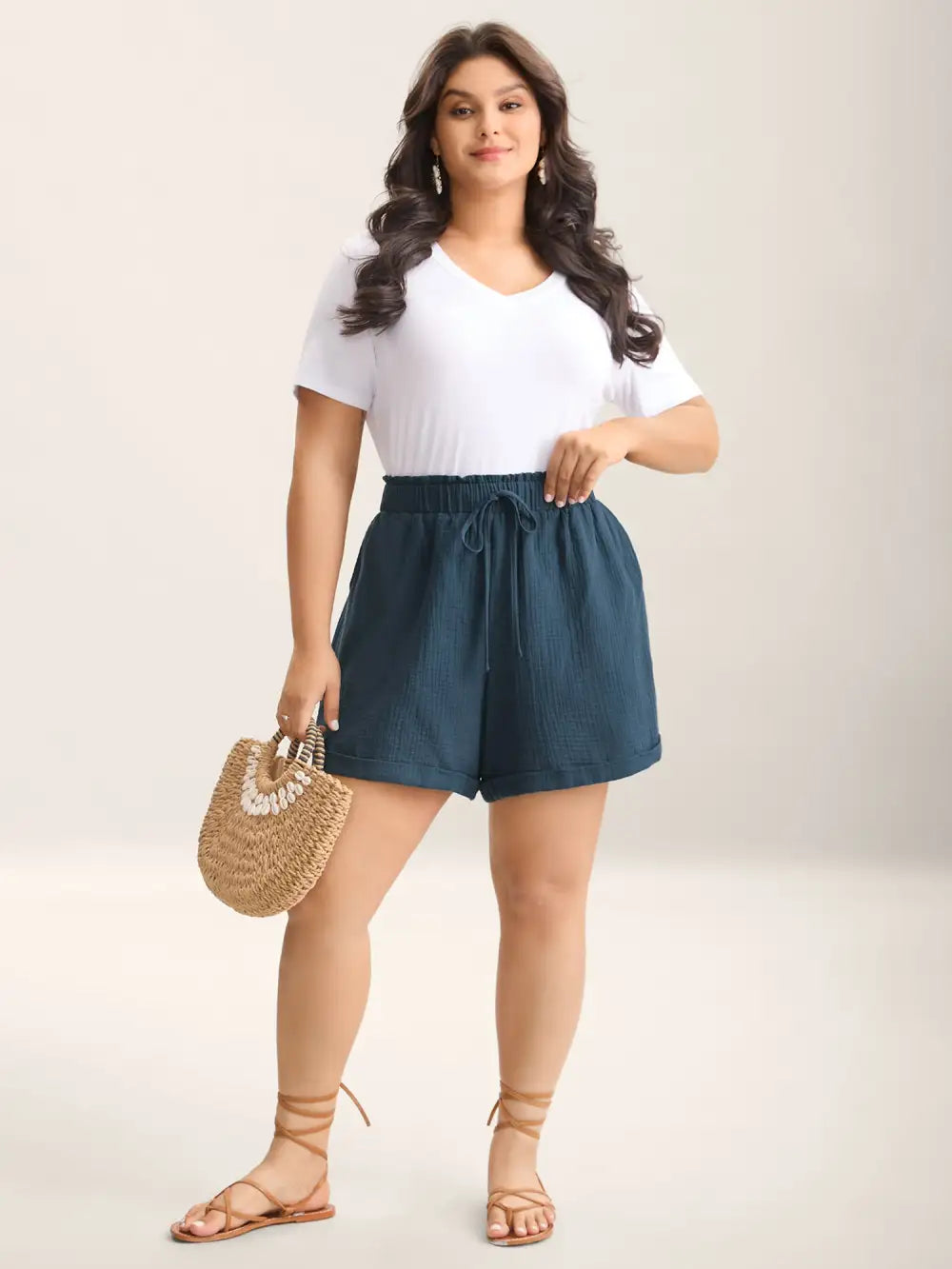Curved Hem Straight-Leg Shorts