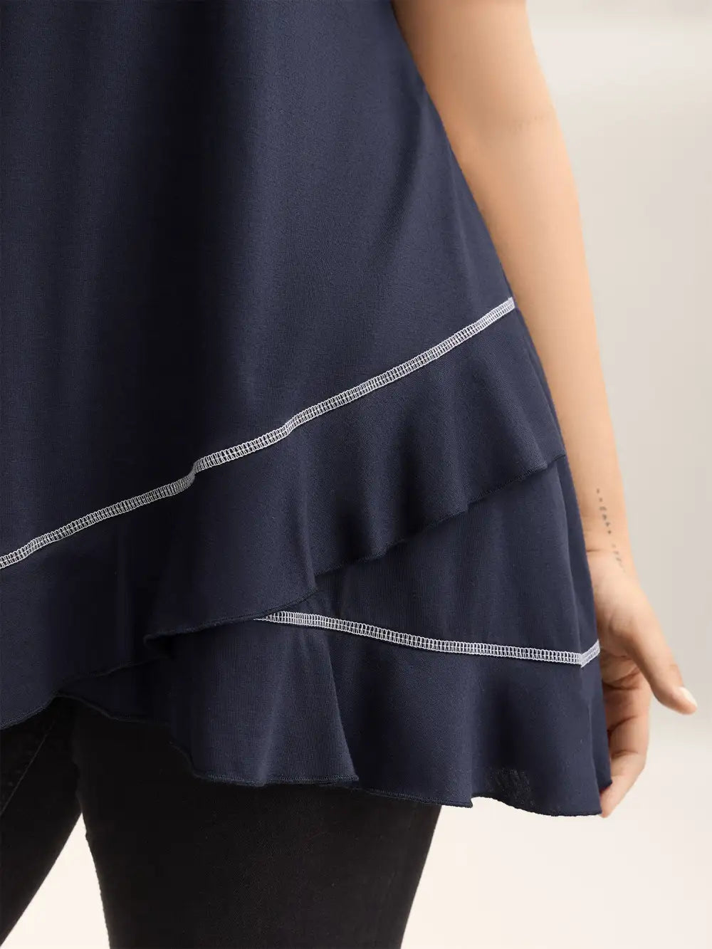 Overlap Hem Round Neck T-Shirt