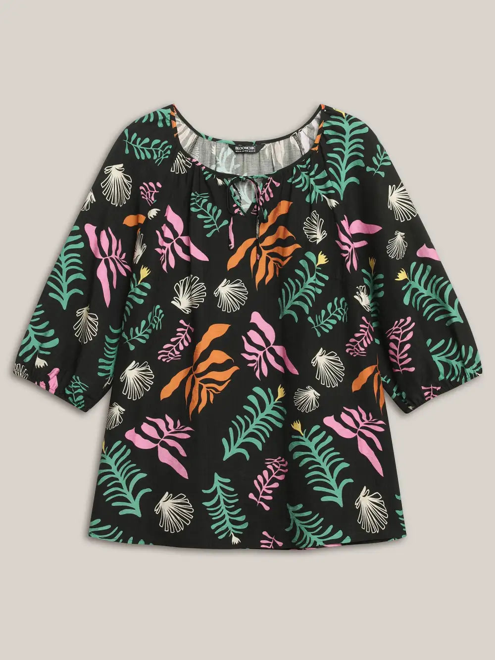 Multi-Color Leaf Print Tassels Blouse