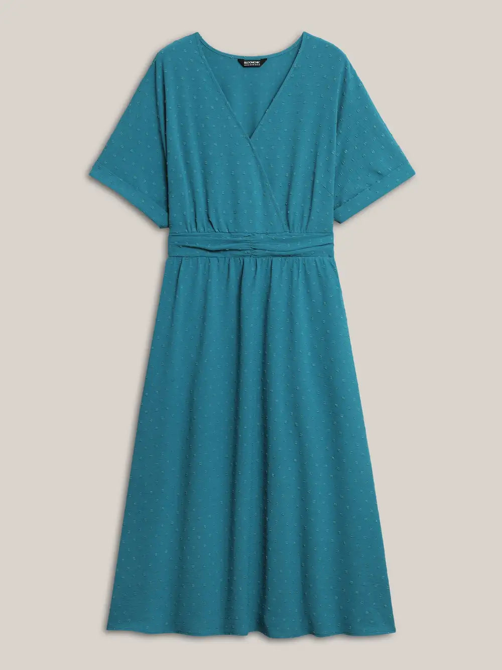 Textured Stretchy Pleated Waist Midi Dress