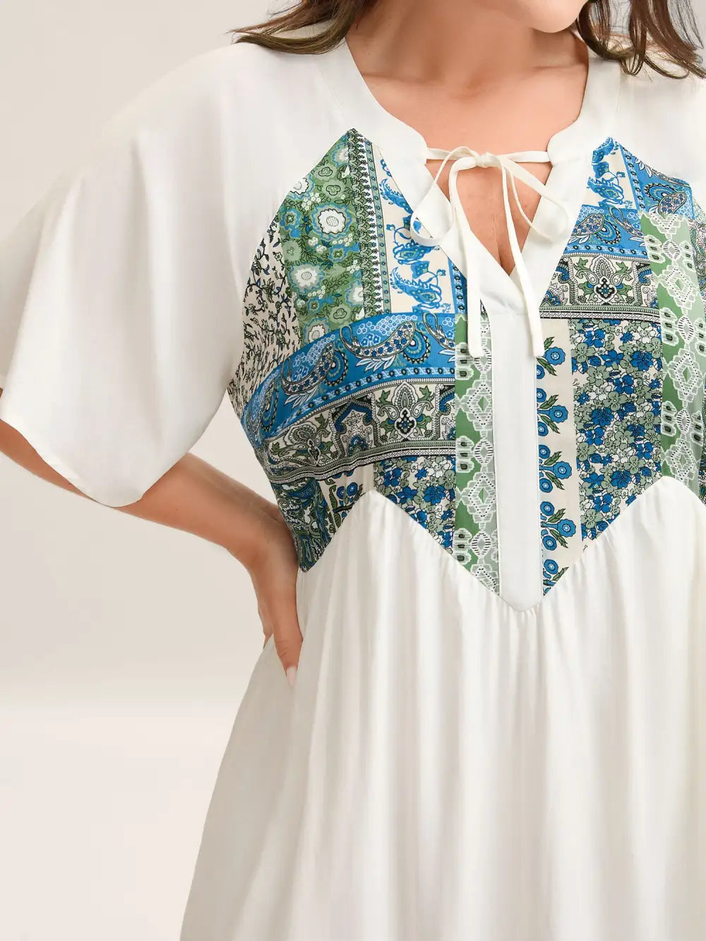 Rayon Boho Print Asymmetrical Waist Midi Dress