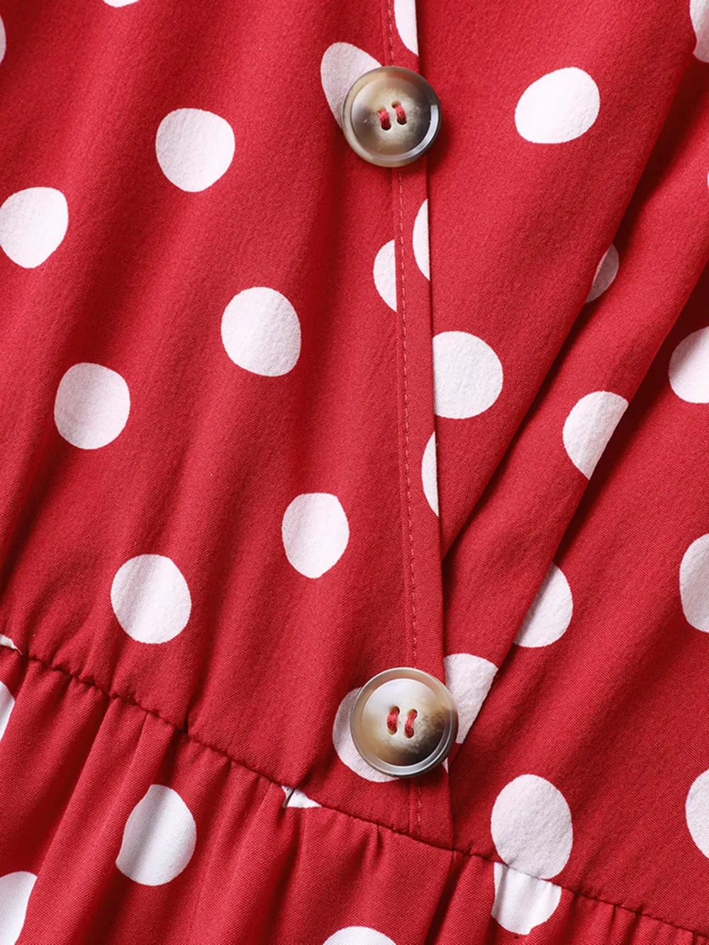 Polka Dots Surplice Button Detail Midi Dress