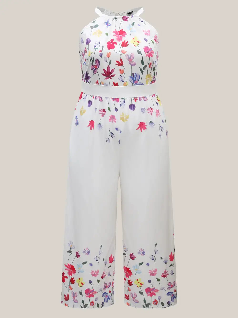 Floral Dance Halter Neck Wide-Leg Jumpsuit