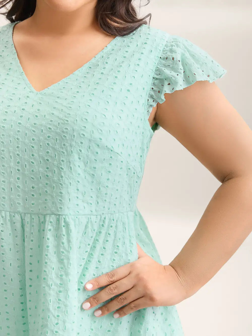 Cotton Embroidered Flutter Sleeve Babydoll Top