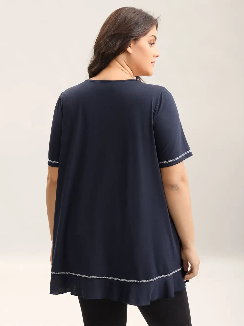 Overlap Hem Round Neck T-Shirt