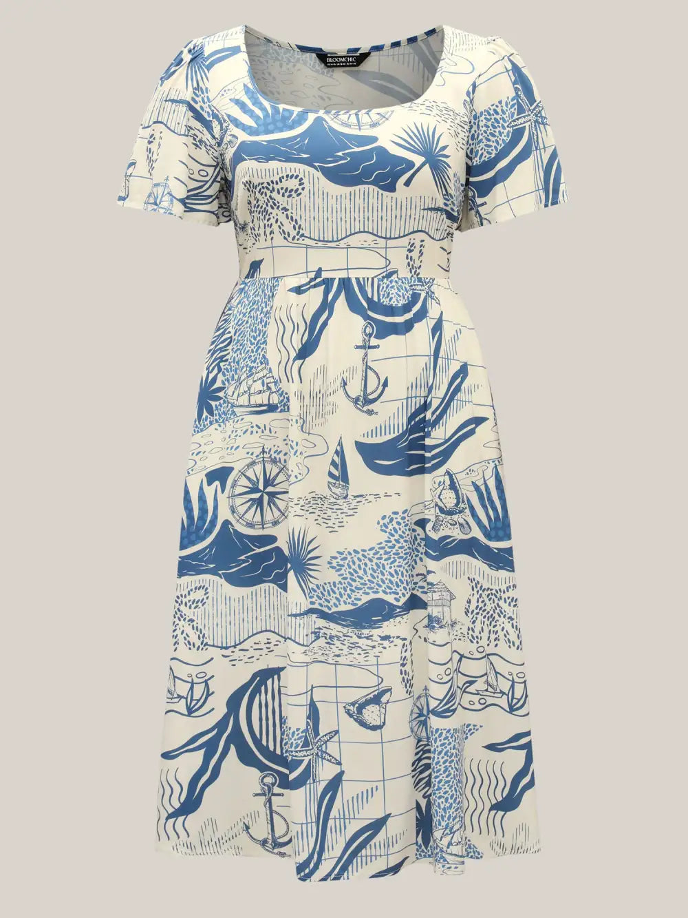 Ocean Symphony Print Pockets Midi Dress