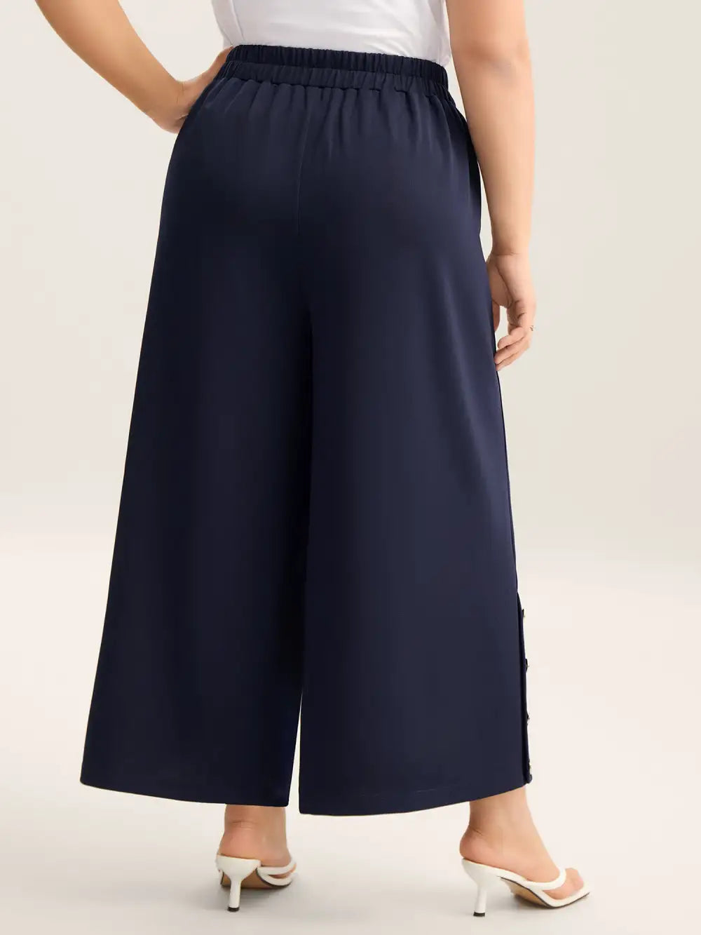 Button Detail Wide-Leg Pull-On Pants