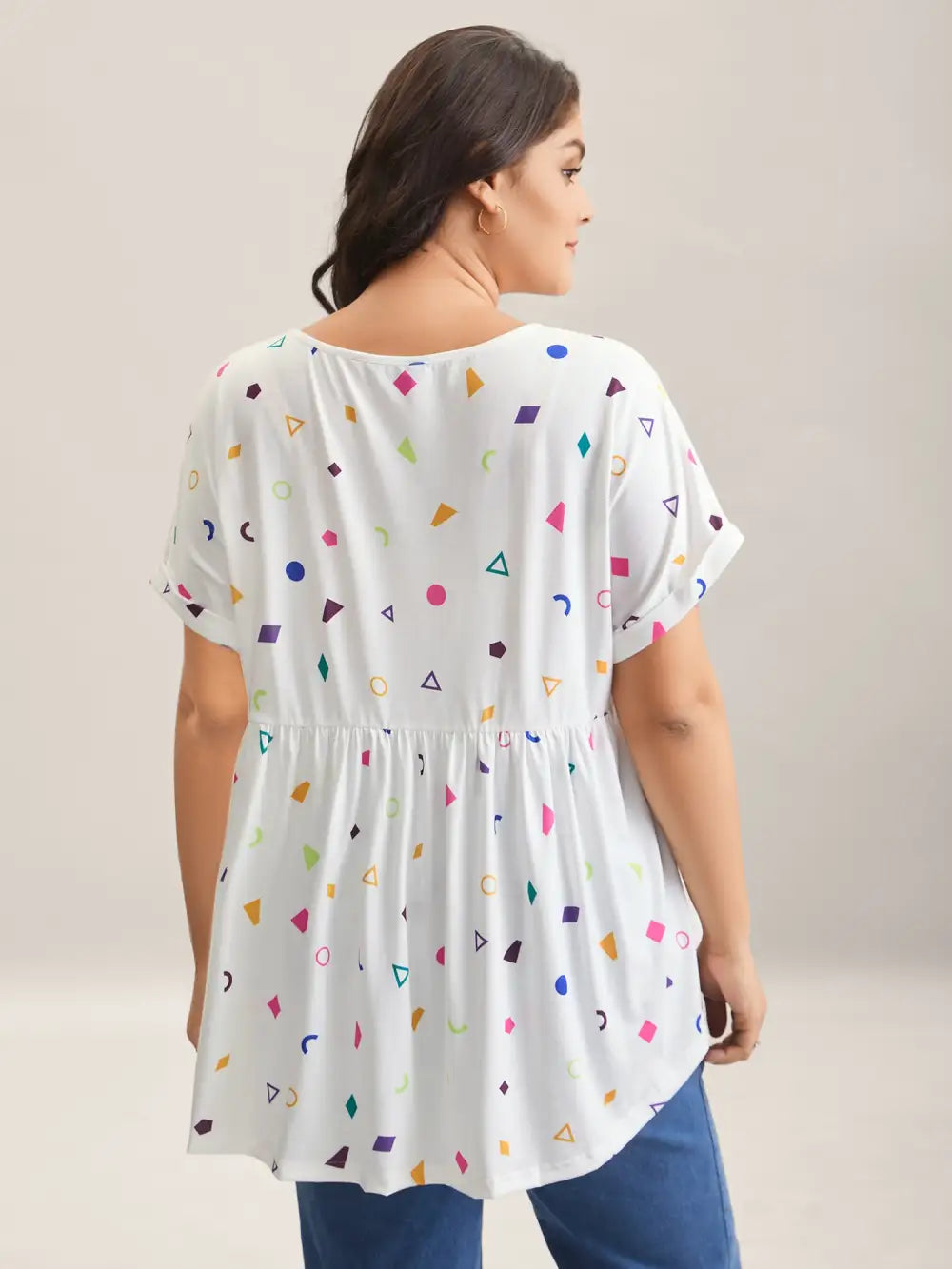 Fun Geometric Print Babydoll Top