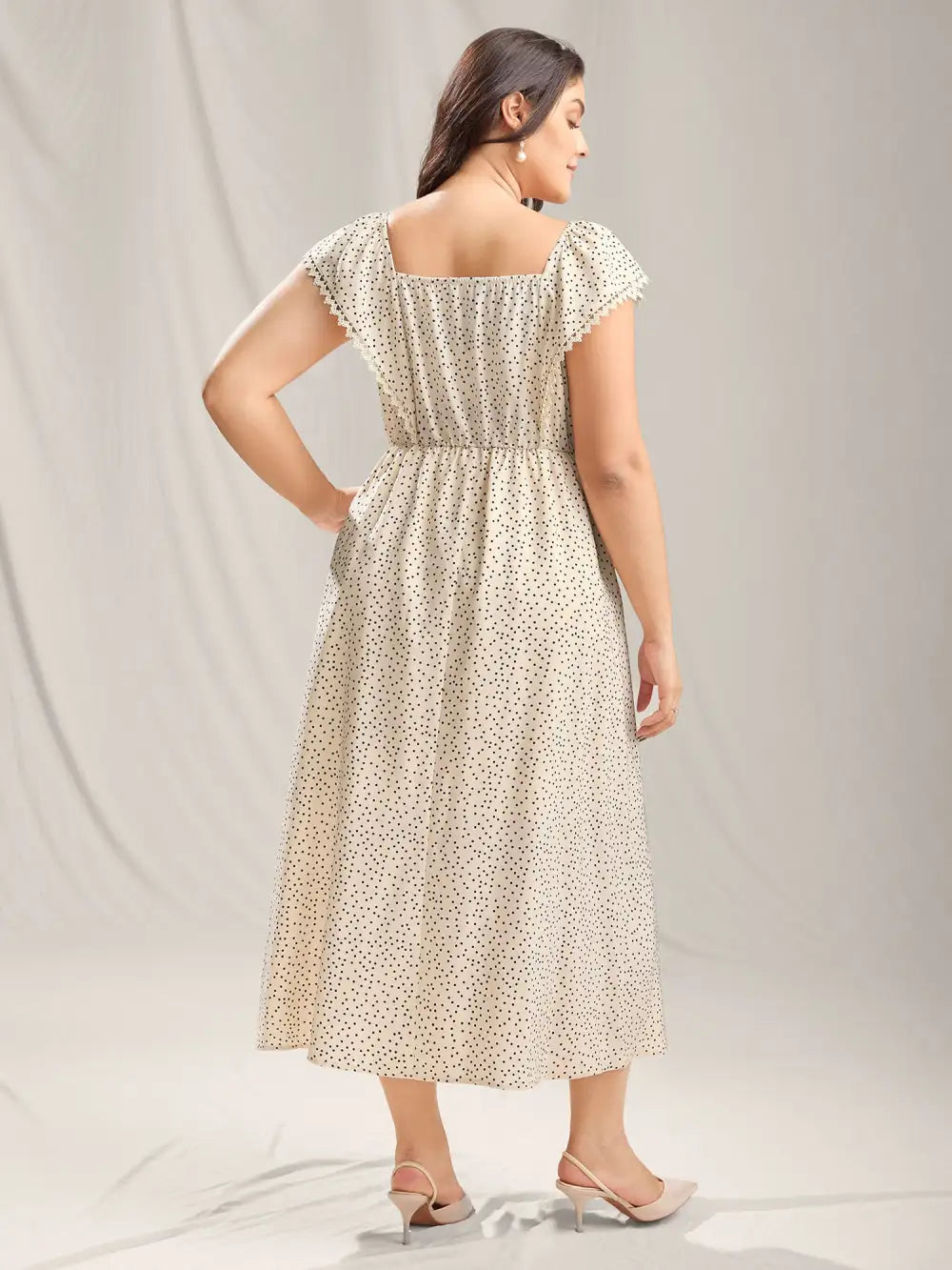 Polka Dot Cinched-Waist Pockets Midi Dress