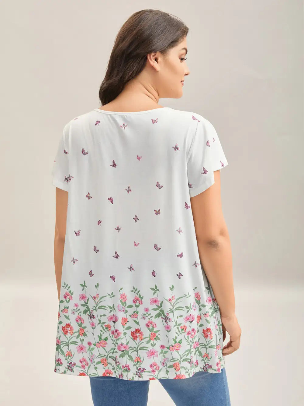 Butterfly Garden Print Neck-Tie Top