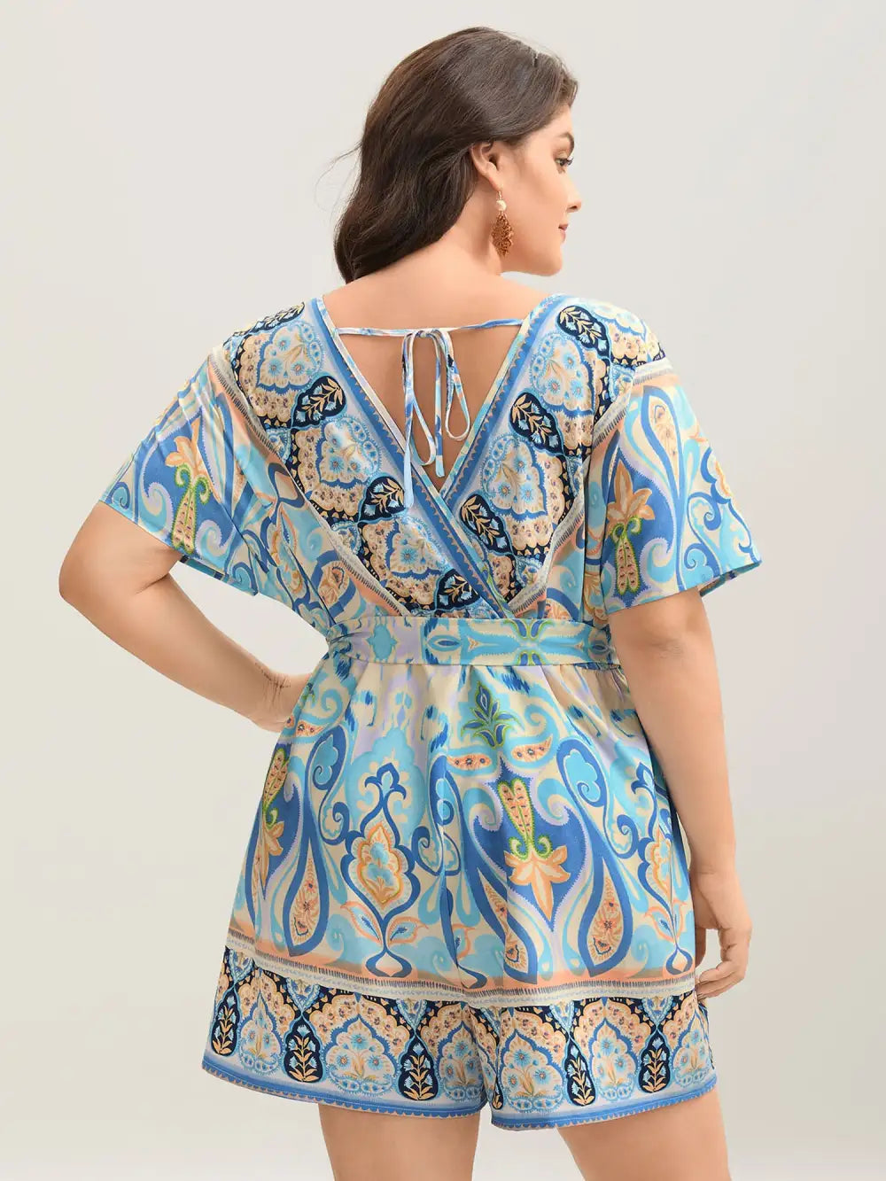 Boho Print Tie-Waist Pockets Romper