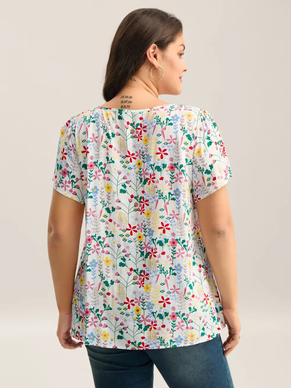 Sweet Floral Print Print Pleated Front Blouse