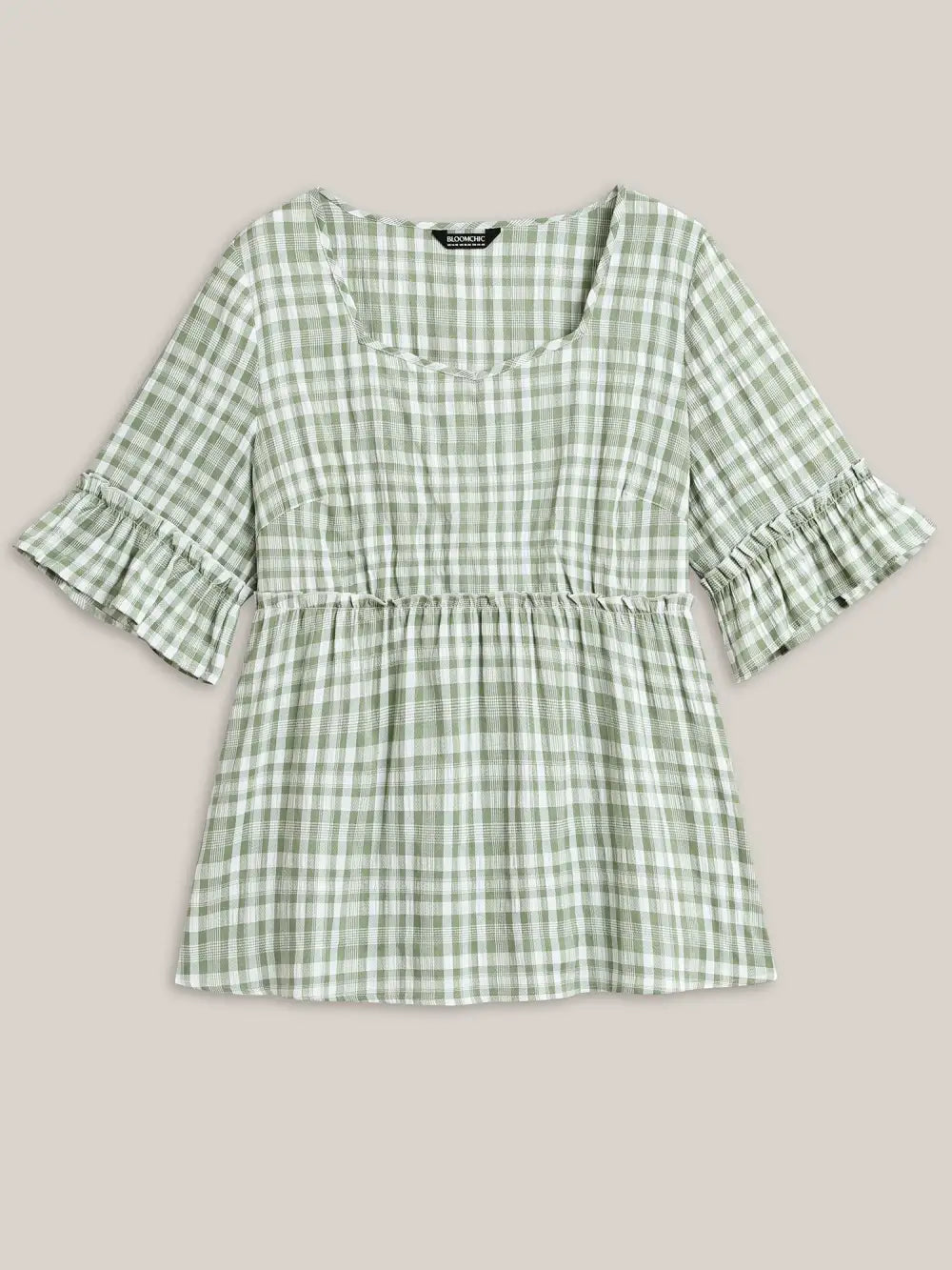 Plaid Pattern Ruffled Sleeve Babydoll Top
