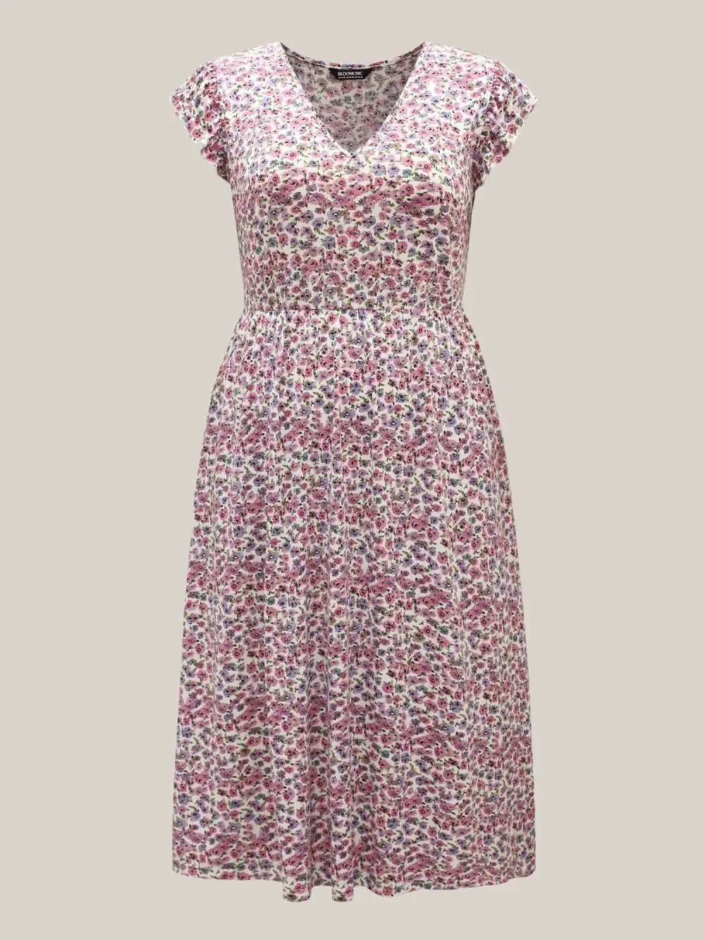Ditsy Floral Flutter Sleeve Pockets Midi Dress